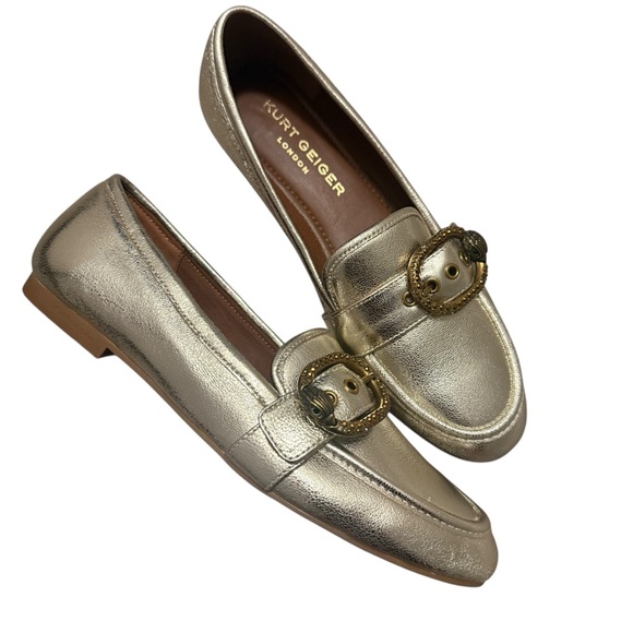 Kurt Geiger London “Mayfair” Metallic Gold Leather Buckle Loafers size 39 (8.5) - Picture 2 of 9